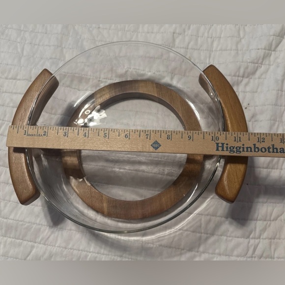RARE MCM Divided Glass Bowl Serving Dish with Teak Wood - Picture 5 of 7